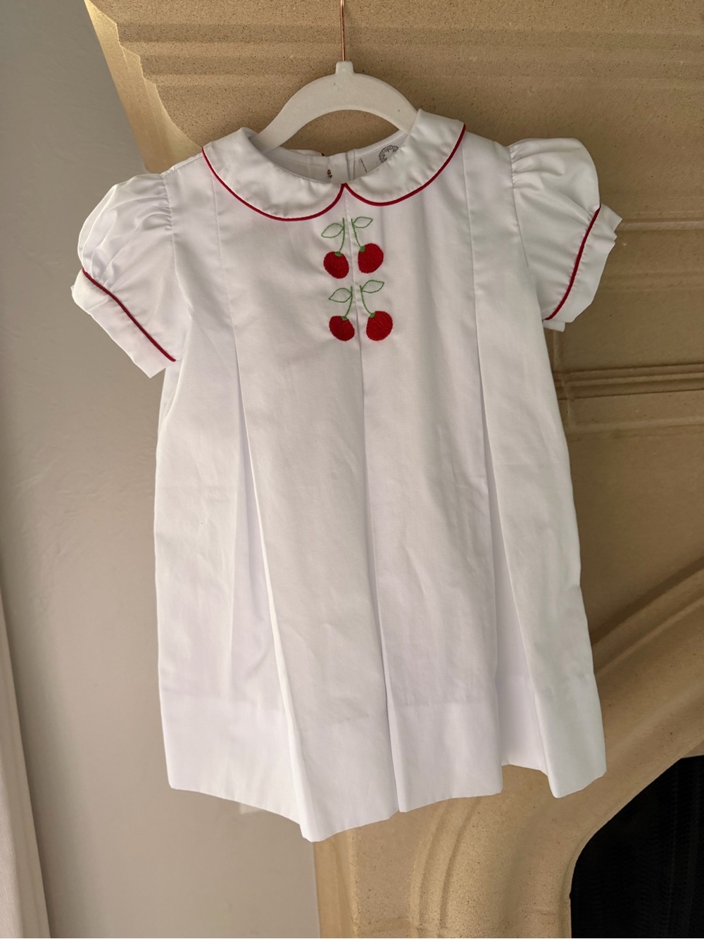 The Proper Peony embroidered cherry dress with Peter Pan collar